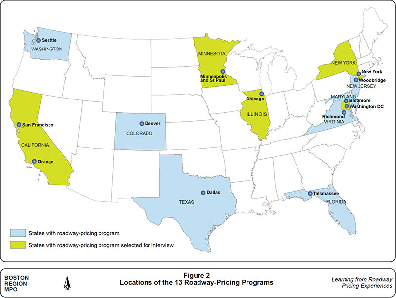 Figure 2 maps the locations of the 13 roadway-pricing programs. Figure 2 maps the locations of the 13 roadway-pricing programs.